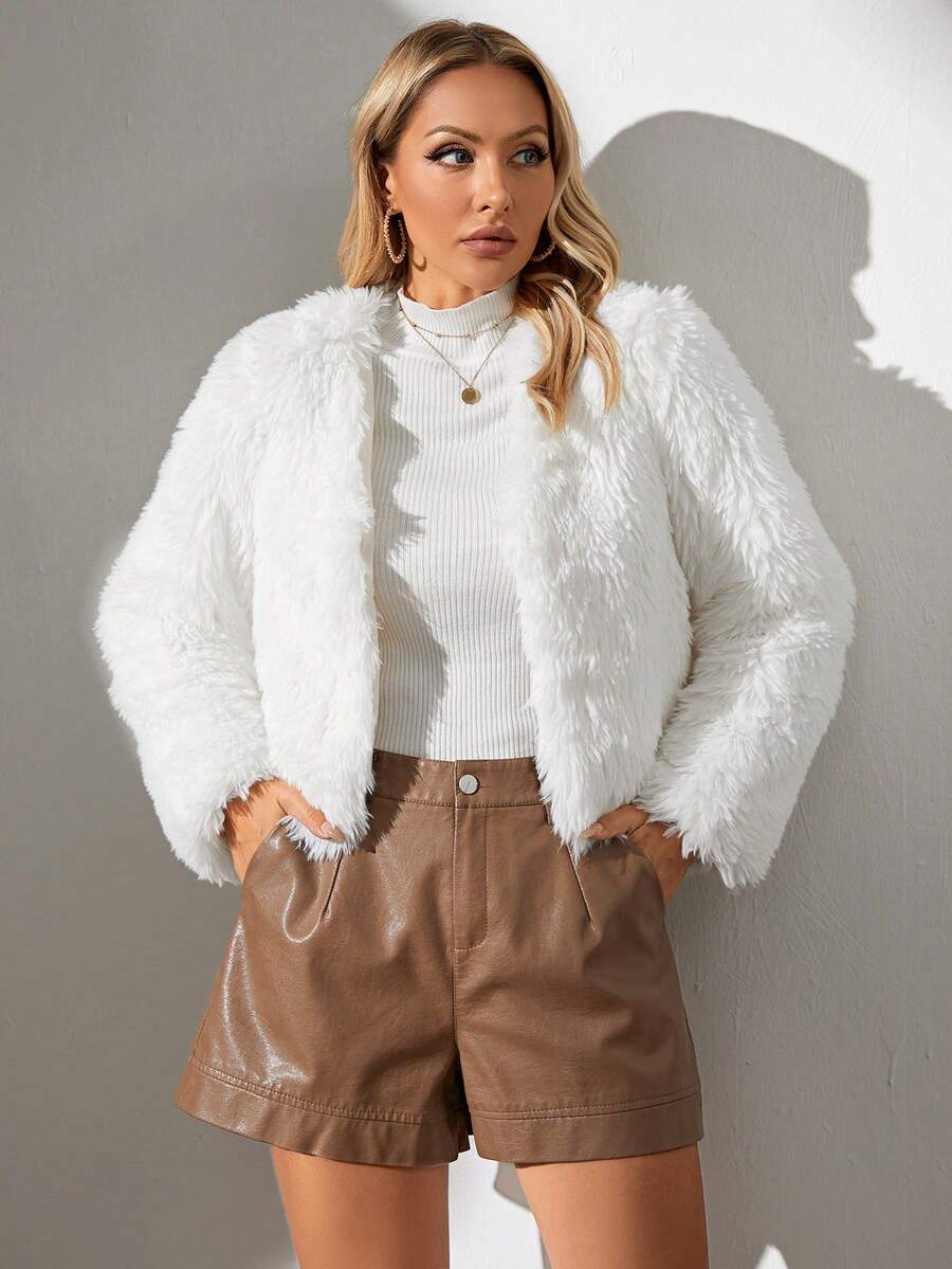 Women's Solid Color Faux Fur Jacket, Fashionable For Autumn/Winter