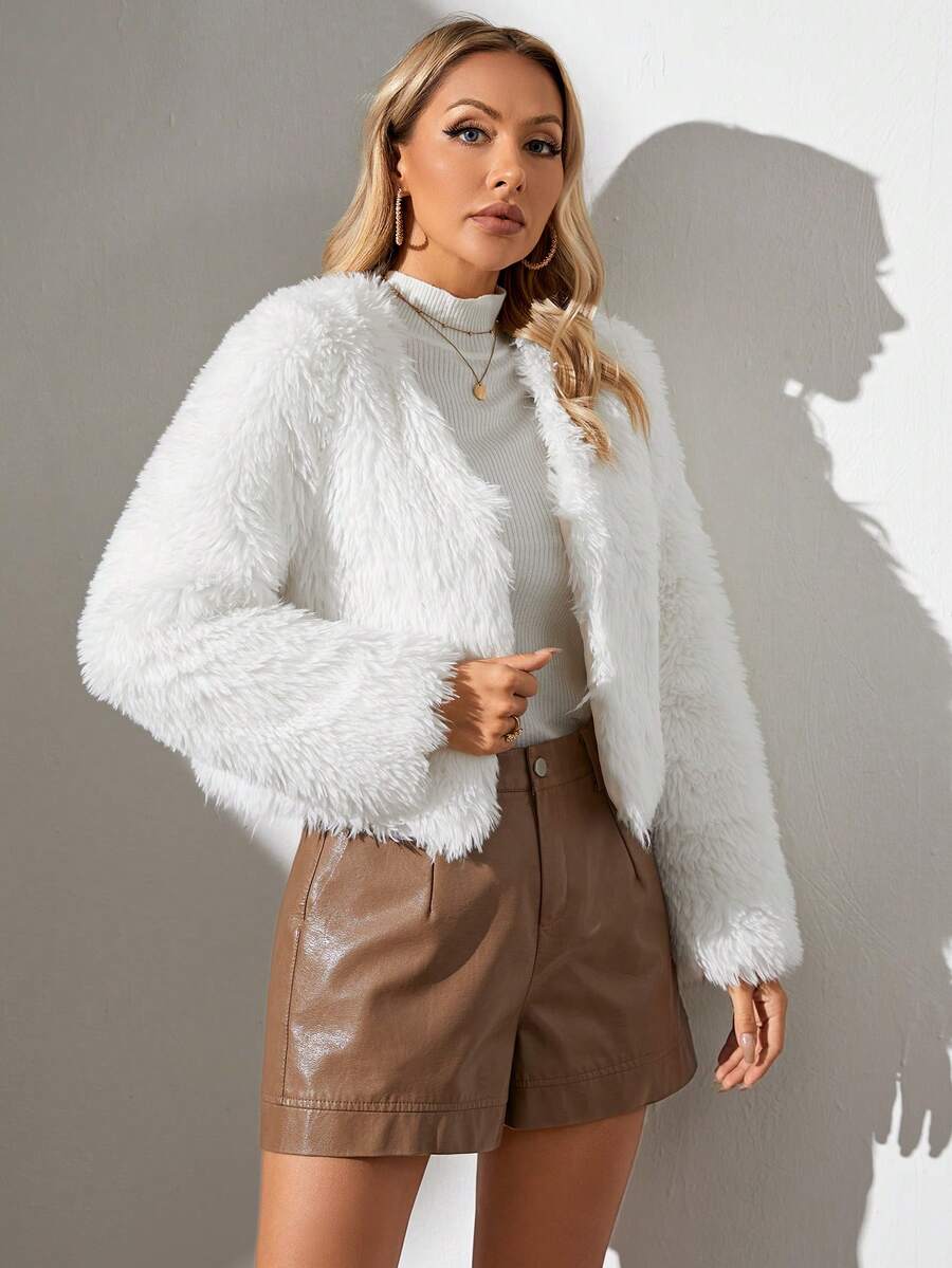 Women's Solid Color Faux Fur Jacket, Fashionable For Autumn/Winter