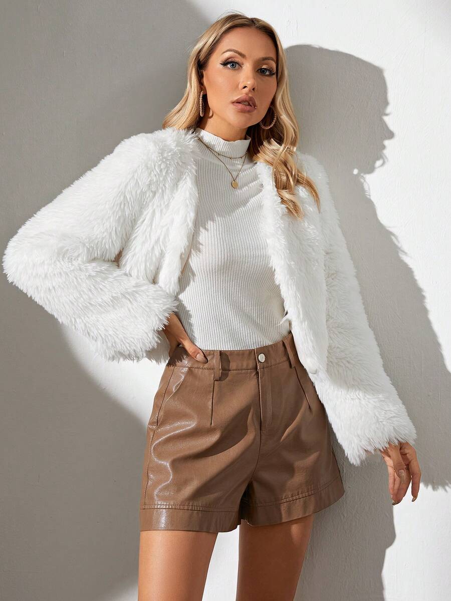 Women's Solid Color Faux Fur Jacket, Fashionable For Autumn/Winter