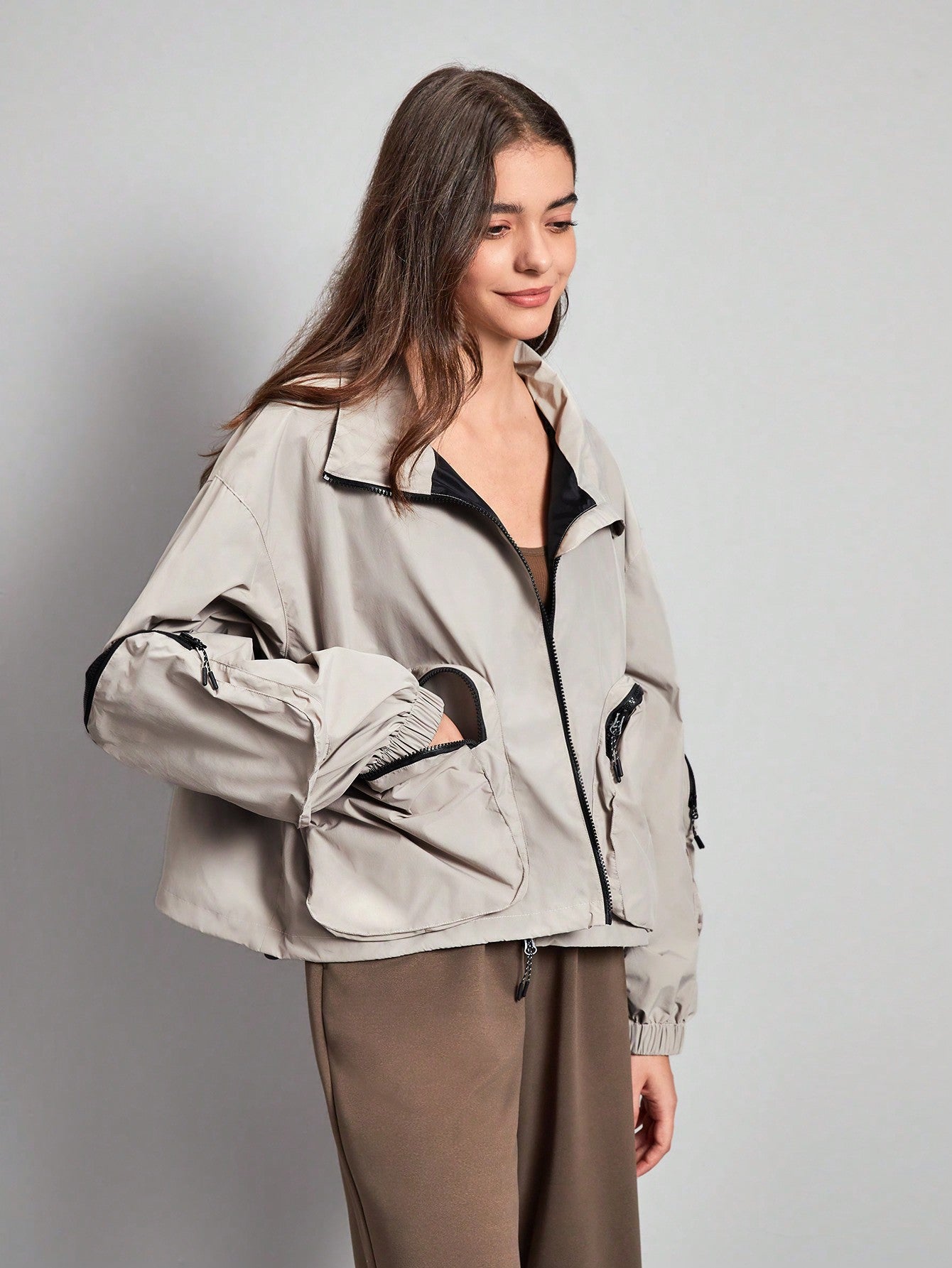In My Nature Zip Up Pocket Patched Softshell Jacket