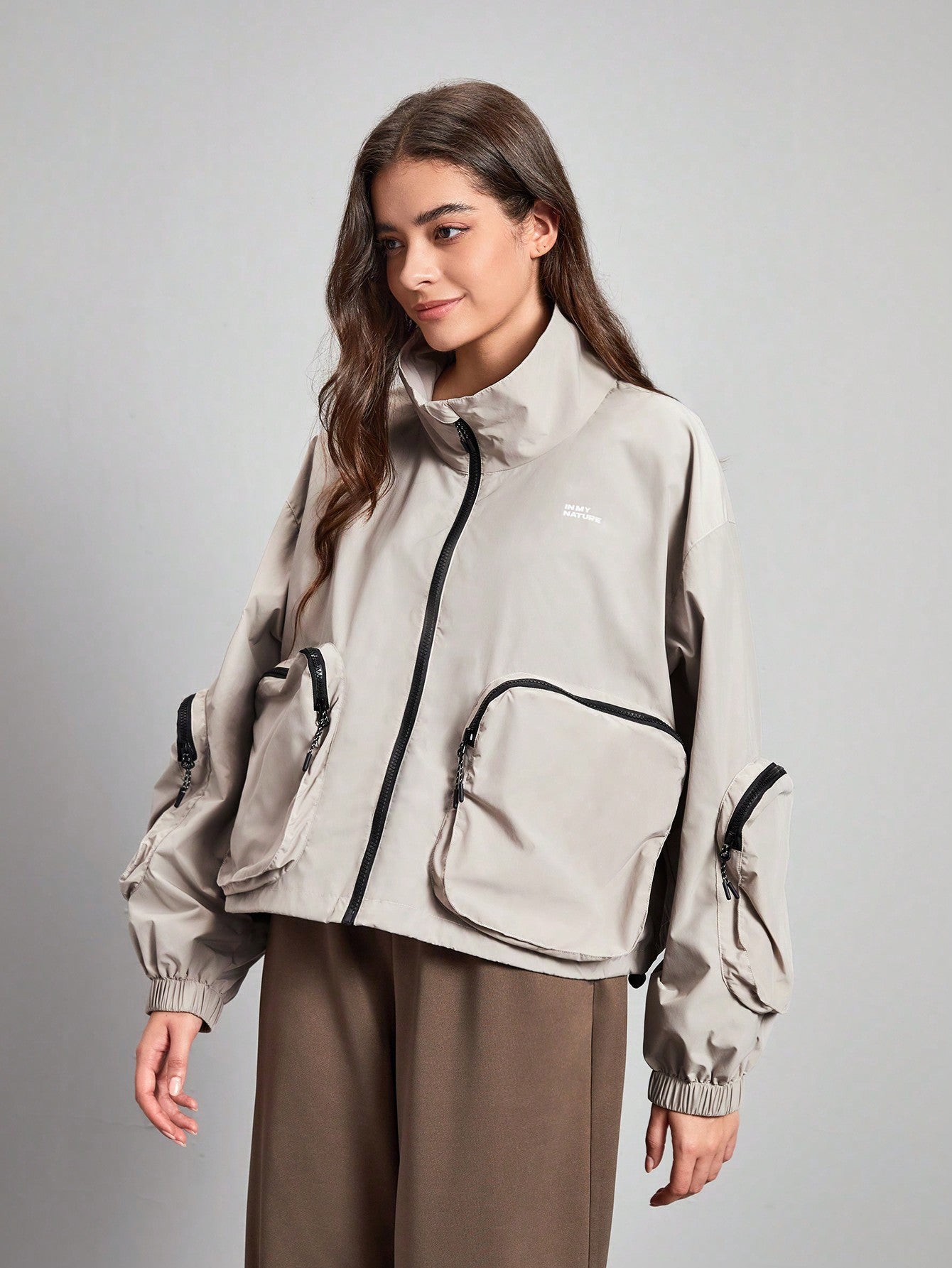 In My Nature Zip Up Pocket Patched Softshell Jacket