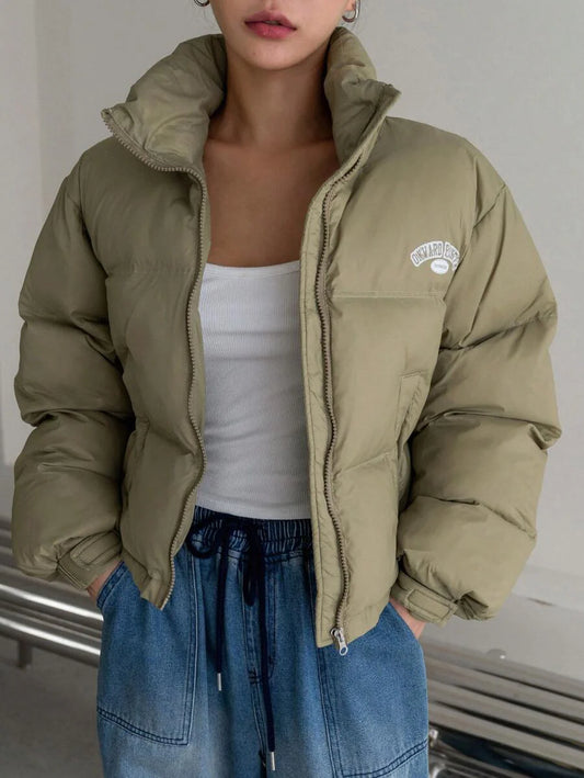 DAZY Letter Graphic Zip Up Padded Thick Pockets Coat, Women Winter Coat