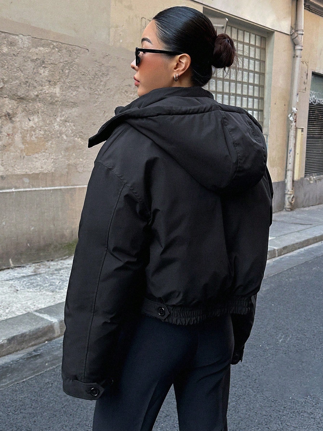 DAZY Flap Pocket Drop Shoulder Padded Pockets Coat, Women Winter Coat Jacket