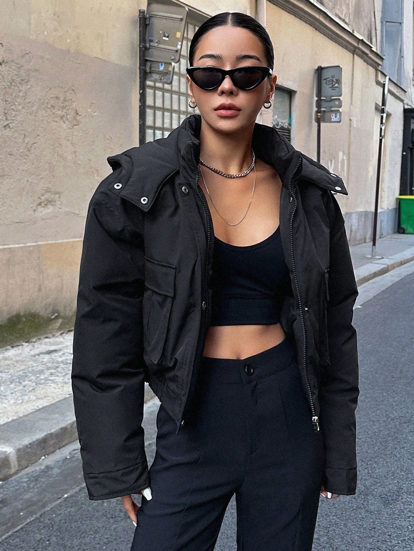 DAZY Flap Pocket Drop Shoulder Padded Pockets Coat, Women Winter Coat Jacket