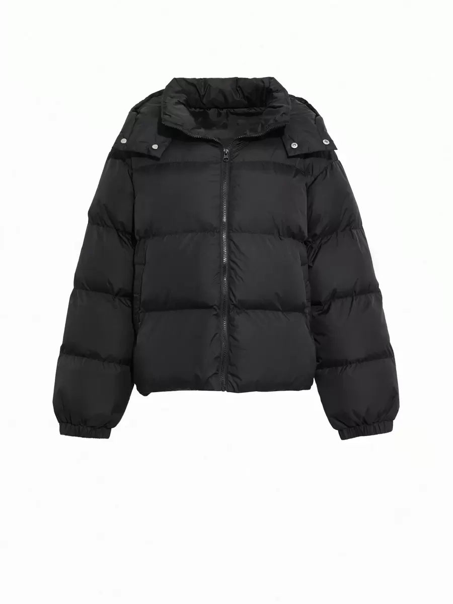 DAZY Women's Solid Color Long Sleeve Zipper Front Casual Hooded Winter Jacket
