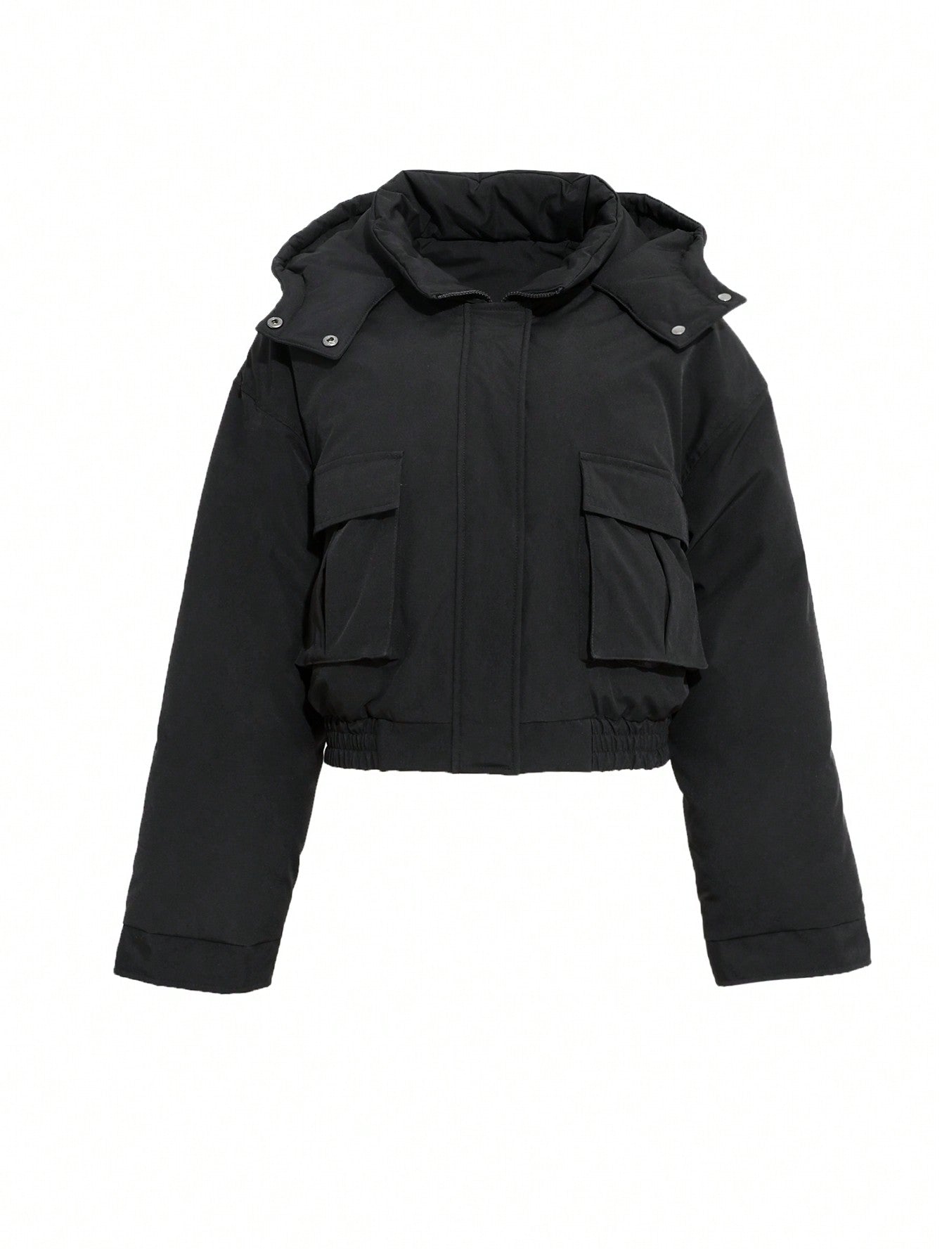DAZY Flap Pocket Drop Shoulder Padded Pockets Coat, Women Winter Coat Jacket