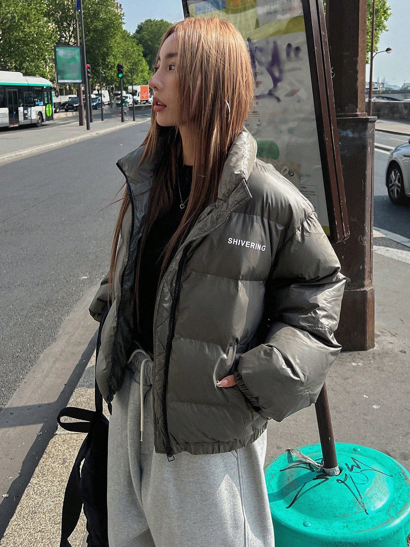 DAZY Letter Graphic Zip Up Puffer Thick Pockets Coat ,Winter Women Clothes,Winter Coat Women Jacket