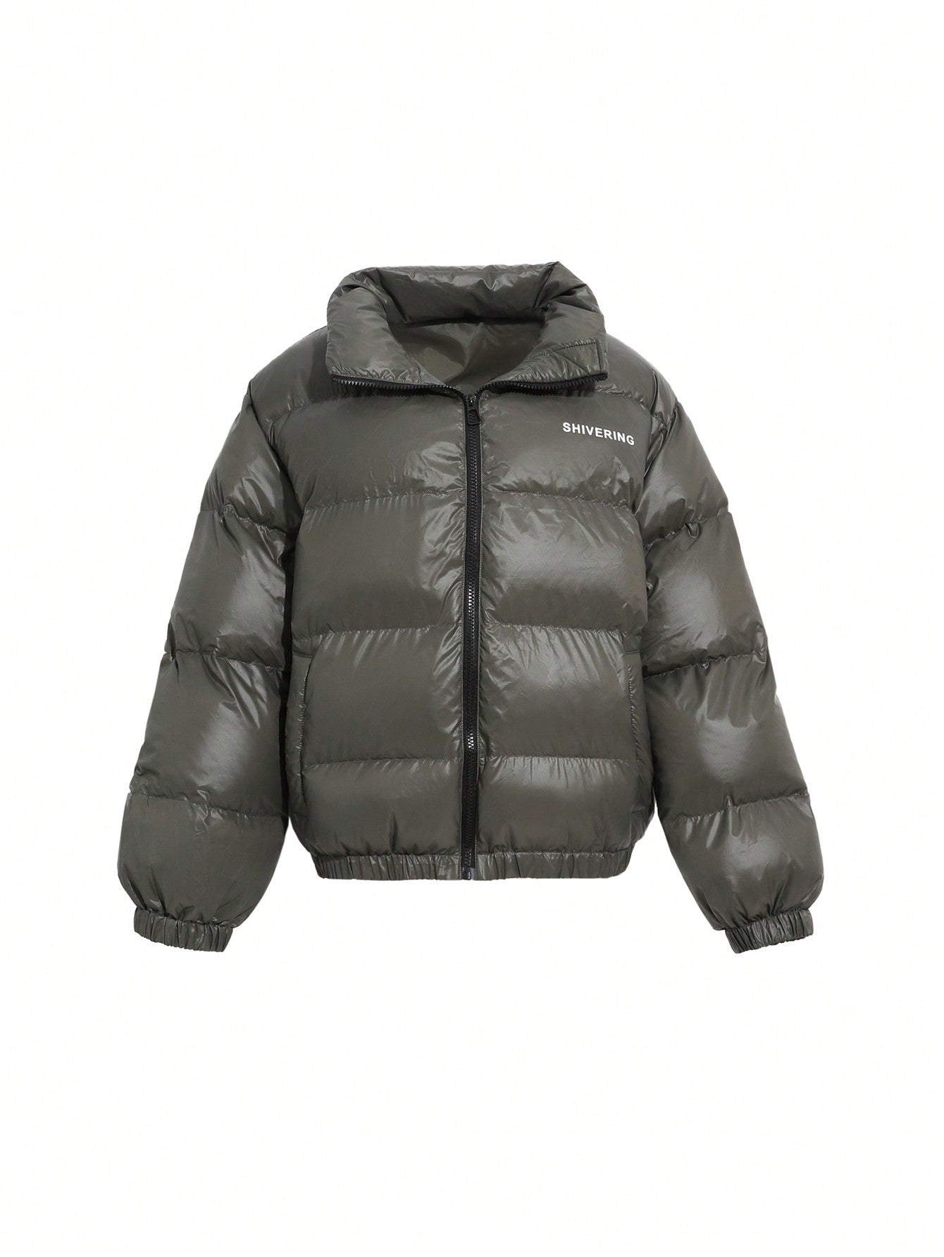 DAZY Letter Graphic Zip Up Puffer Thick Pockets Coat ,Winter Women Clothes,Winter Coat Women Jacket