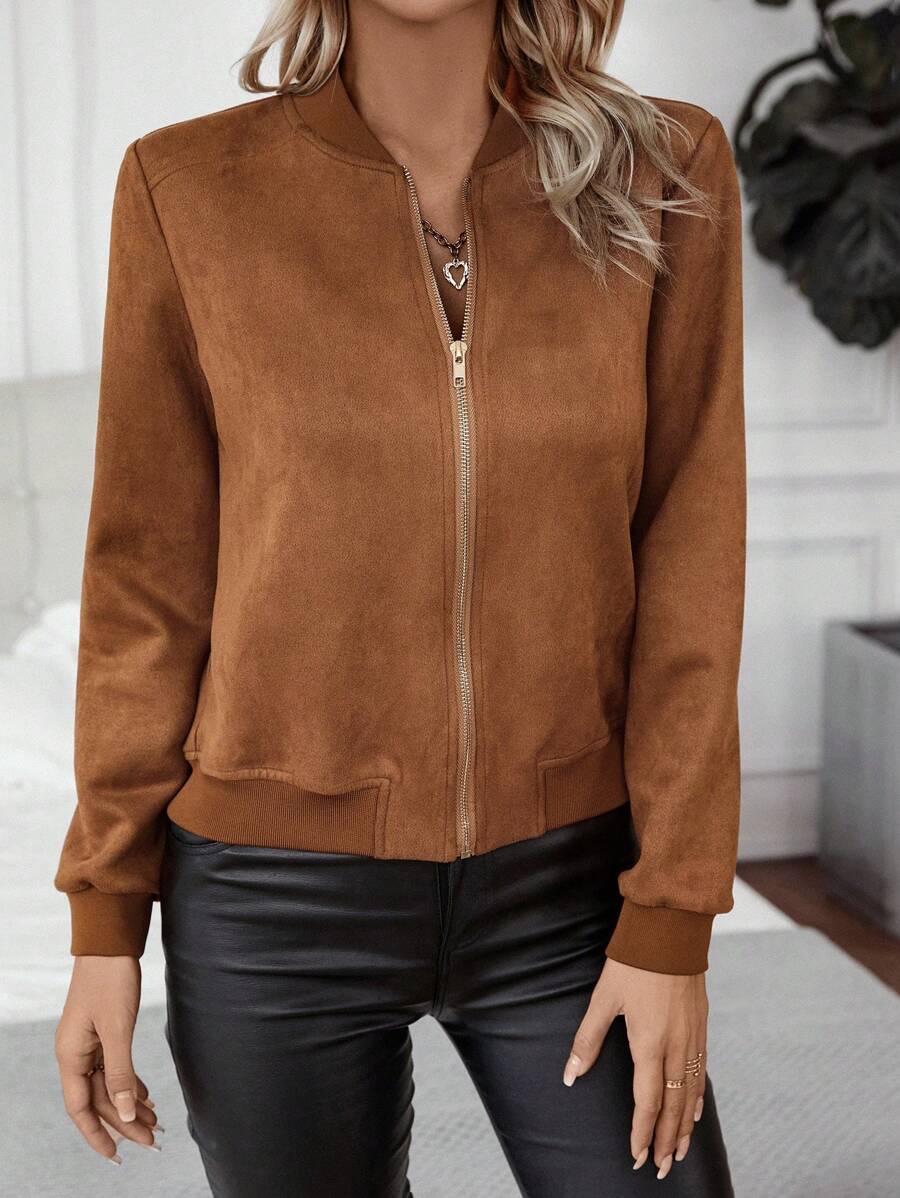 Calvaya Zip Up Bomber Jacket Fall Winter Cloth For Women