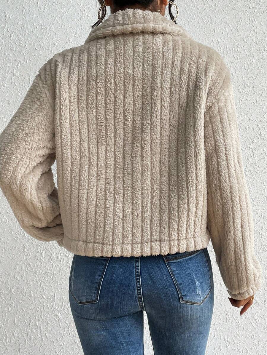 EMERY ROSE Flap Detail Fluffy Jacket Fall Winter Cloth For Women