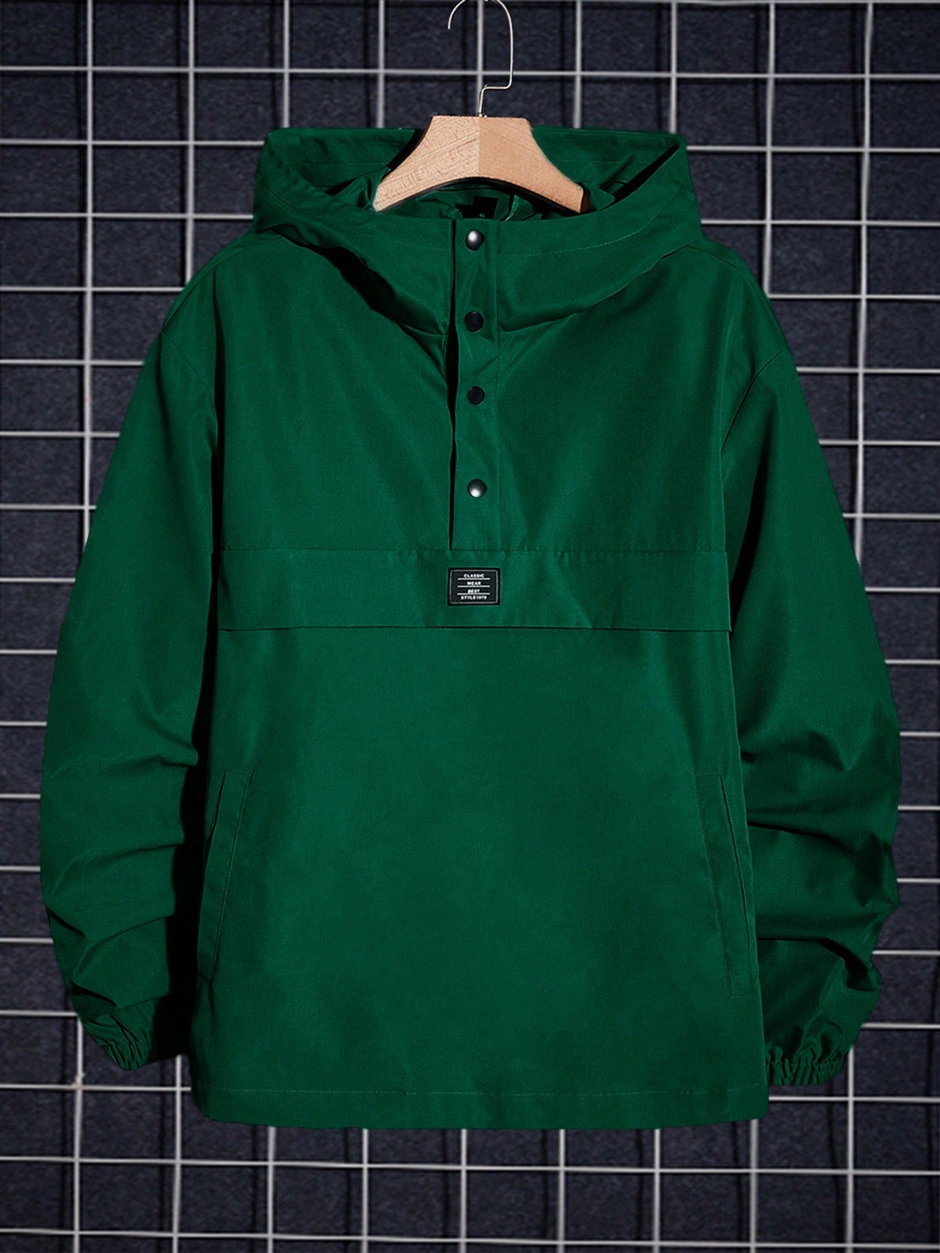 Manfinity BRENVOR Loose Men Letter Patched Half Button Hooded Jacket