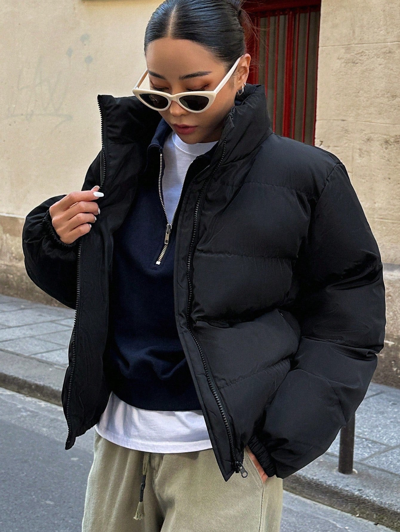 DAZY Zip Up Puffer Thick Pockets Coat, Winter Women Clothes, Padded Coat Women Jacket