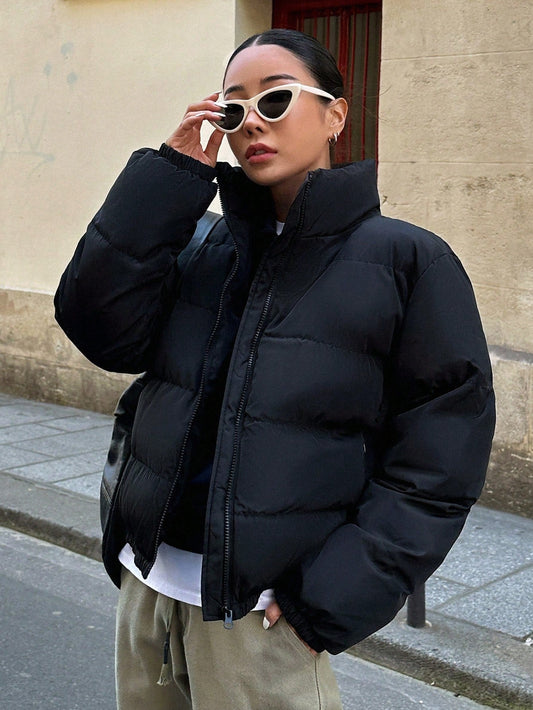 DAZY Zip Up Puffer Thick Pockets Coat, Winter Women Clothes, Padded Coat Women Jacket