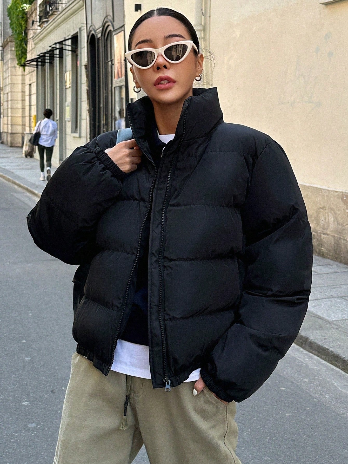 DAZY Zip Up Puffer Thick Pockets Coat, Winter Women Clothes, Padded Coat Women Jacket