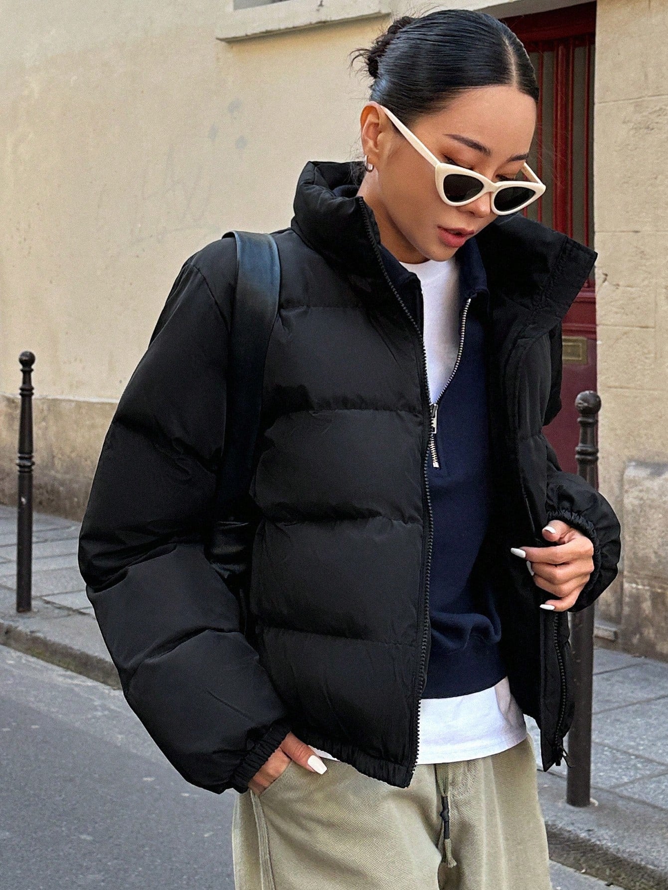 DAZY Zip Up Puffer Thick Pockets Coat, Winter Women Clothes, Padded Coat Women Jacket