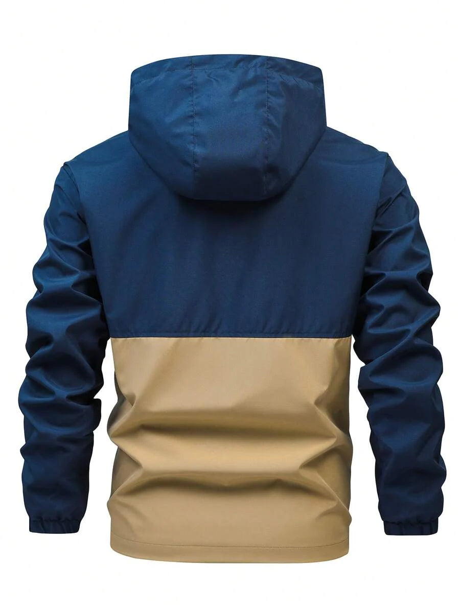 Manfinity Homme Loose Fit Men's Two Tone Letter Graphic Drawstring Hooded Outdoor Windbreaker Jacket, For Fall