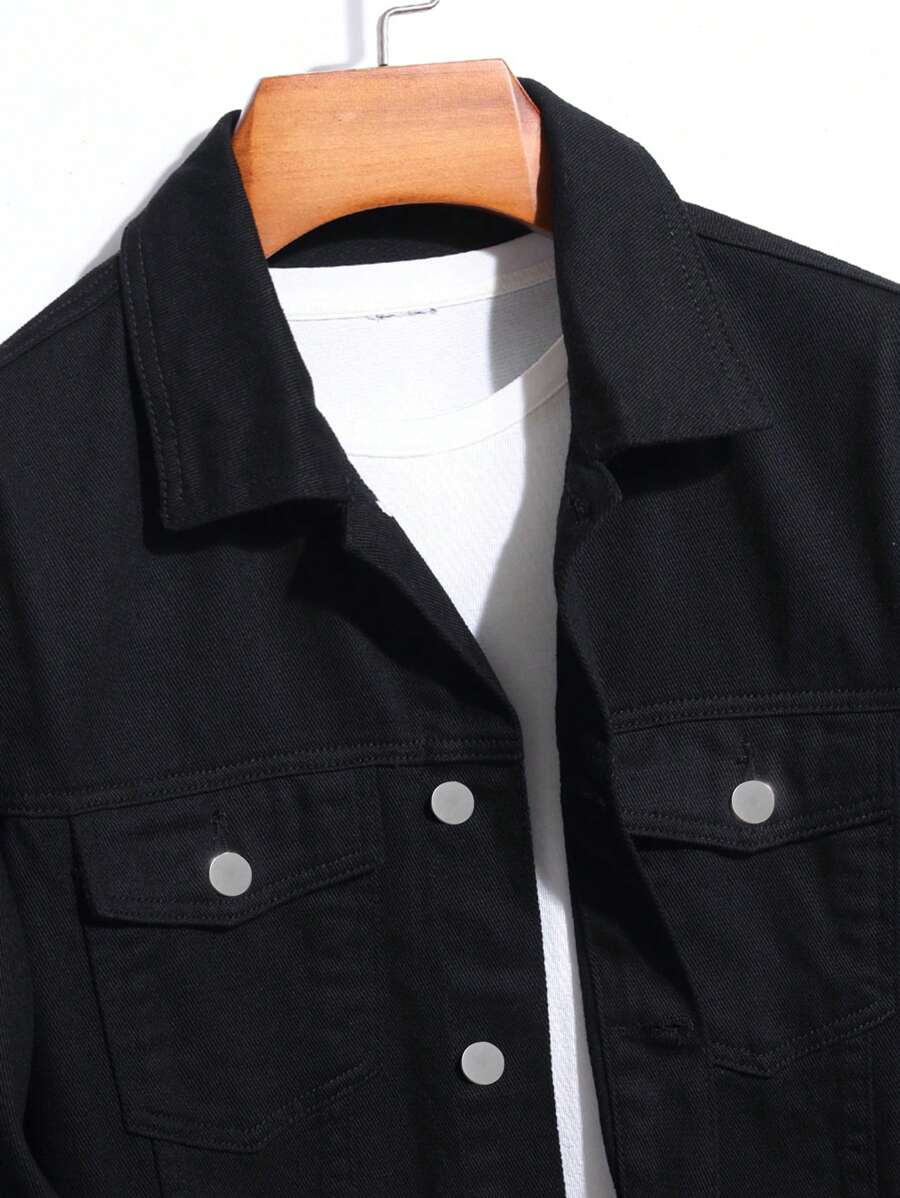 Manfinity Homme Men Cotton Slogan Graphic Flap Pocket Denim Jacket Without Tee, Fall