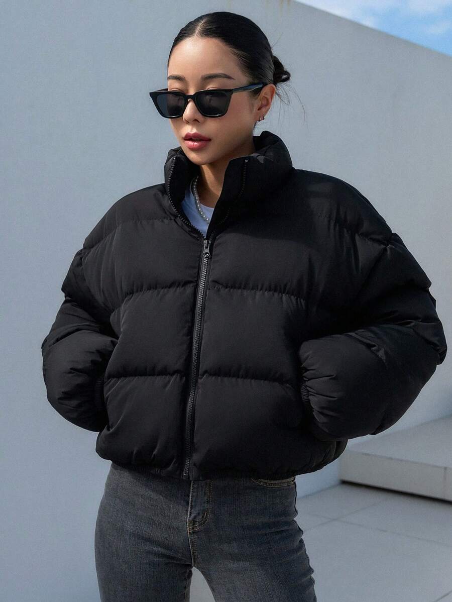 DAZY Drop Shoulder Zipper Puffer Thick Pockets Coat ,Winter Women Clothes,Winter Coat Women Jacket