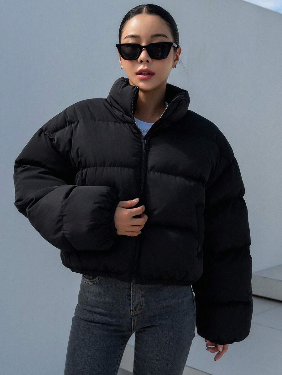 DAZY Drop Shoulder Zipper Puffer Thick Pockets Coat ,Winter Women Clothes,Winter Coat Women Jacket