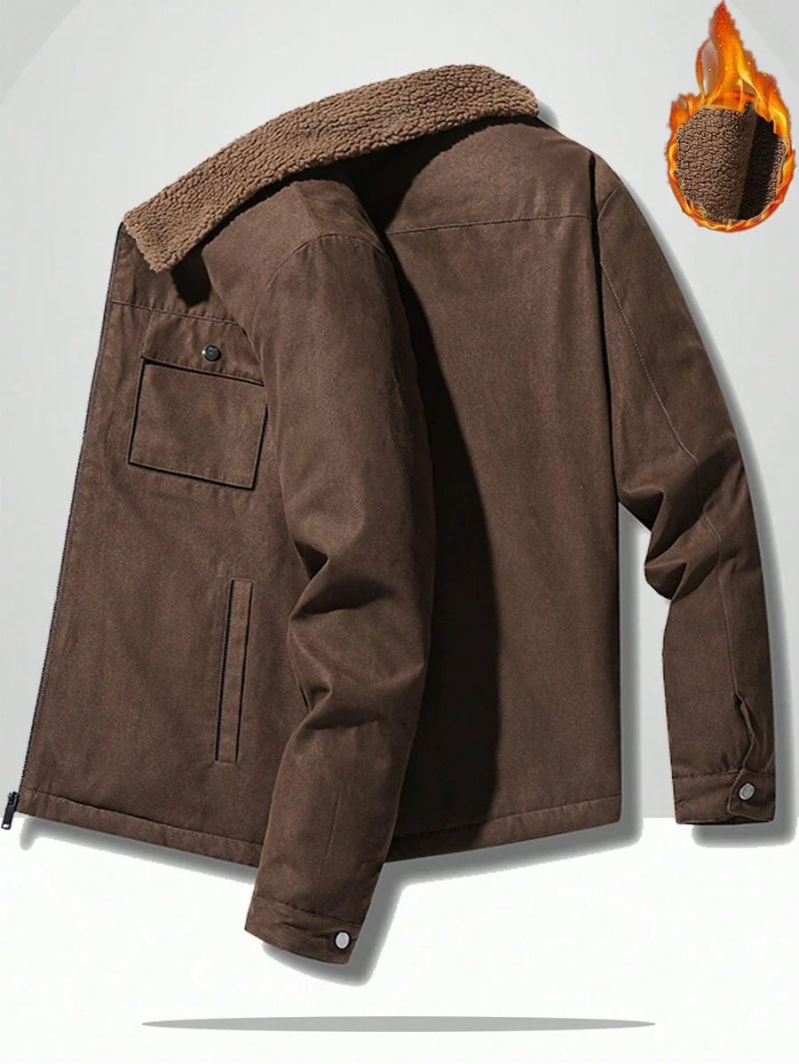 Manfinity Homme Men's Ultra-Oversized Flap Pocket Teddy Fleece-Lined Zipper Front Jacket