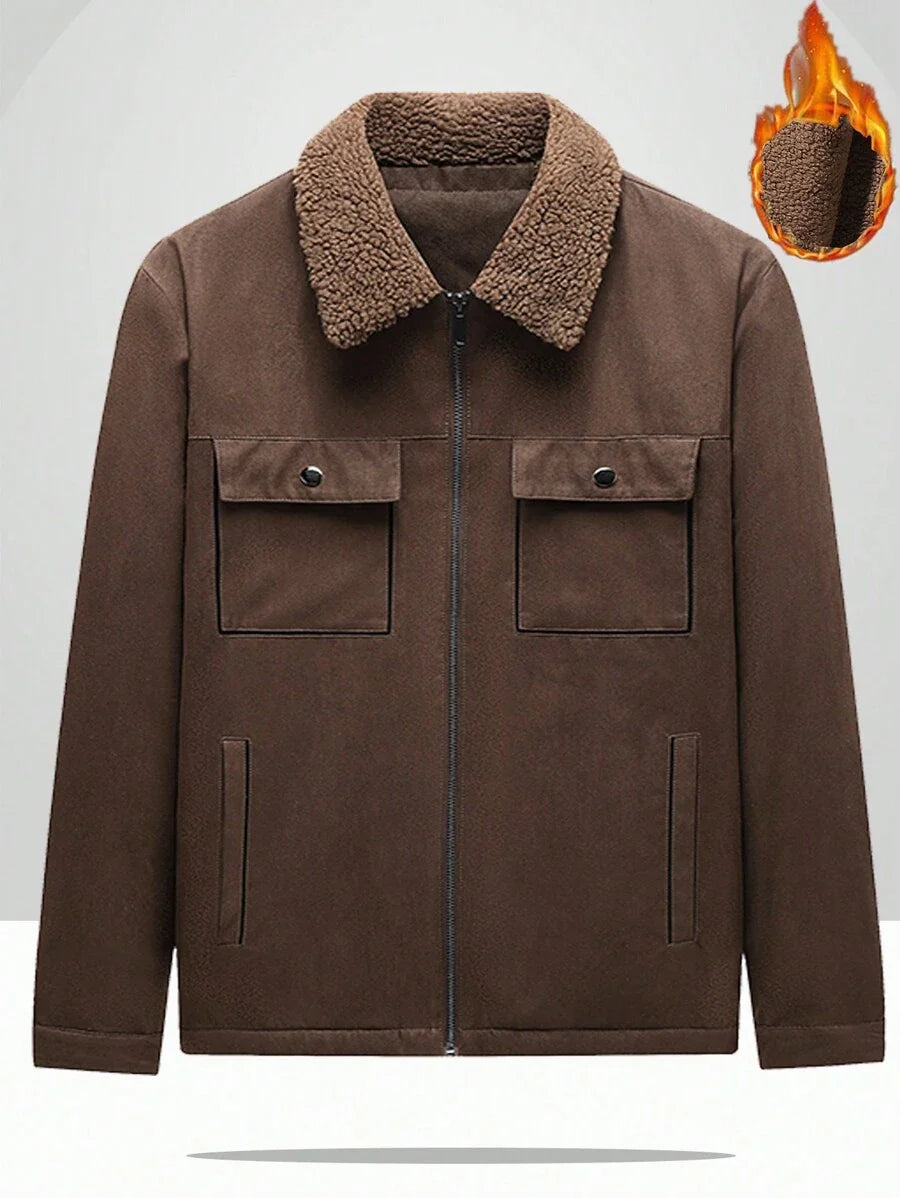 Manfinity Homme Men's Ultra-Oversized Flap Pocket Teddy Fleece-Lined Zipper Front Jacket
