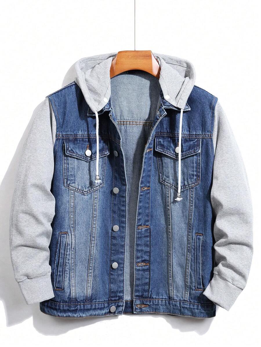 GALLERY FADE Men's Button Front Long Sleeve Pocket Casual Denim Hoodie Jacket, For Fall