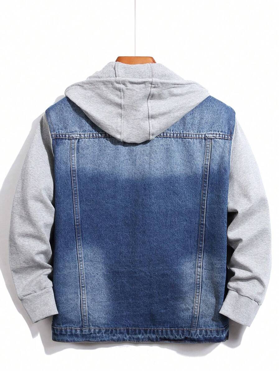 GALLERY FADE Men's Button Front Long Sleeve Pocket Casual Denim Hoodie Jacket, For Fall