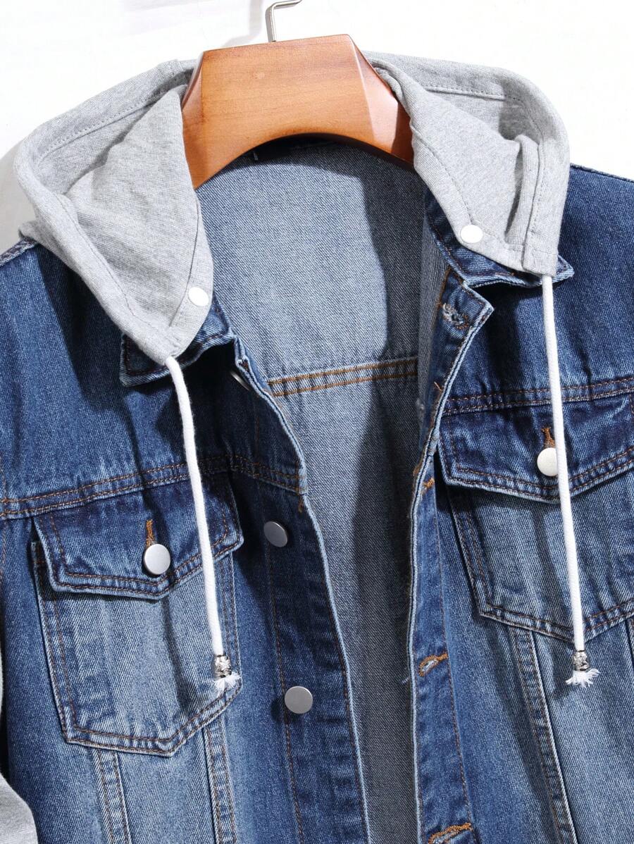GALLERY FADE Men's Button Front Long Sleeve Pocket Casual Denim Hoodie Jacket, For Fall