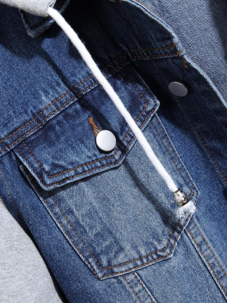 GALLERY FADE Men's Button Front Long Sleeve Pocket Casual Denim Hoodie Jacket, For Fall