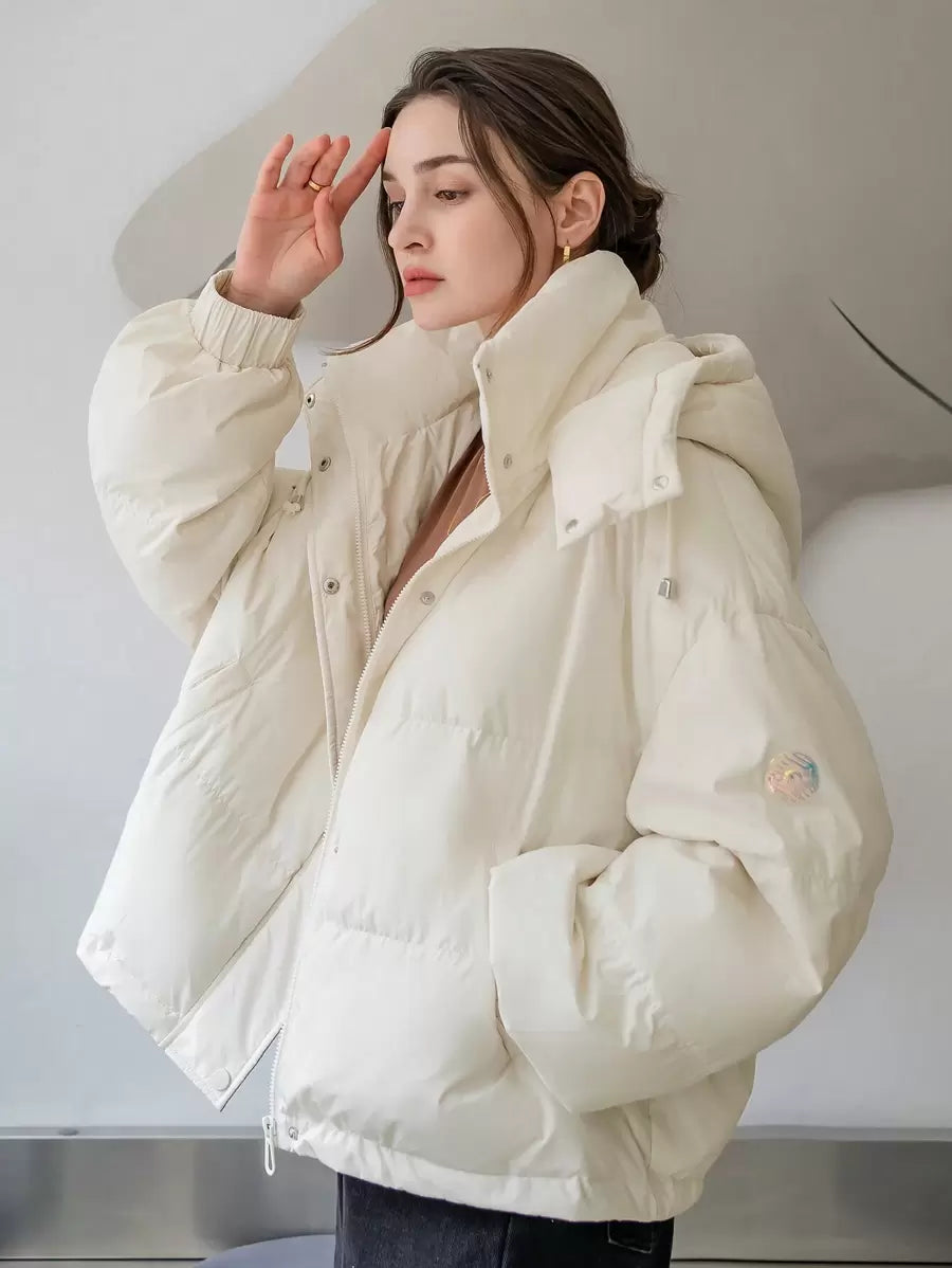 DAZY Women's Solid Color Long Sleeve Zipper Collar Casual Hooded Winter Jacket