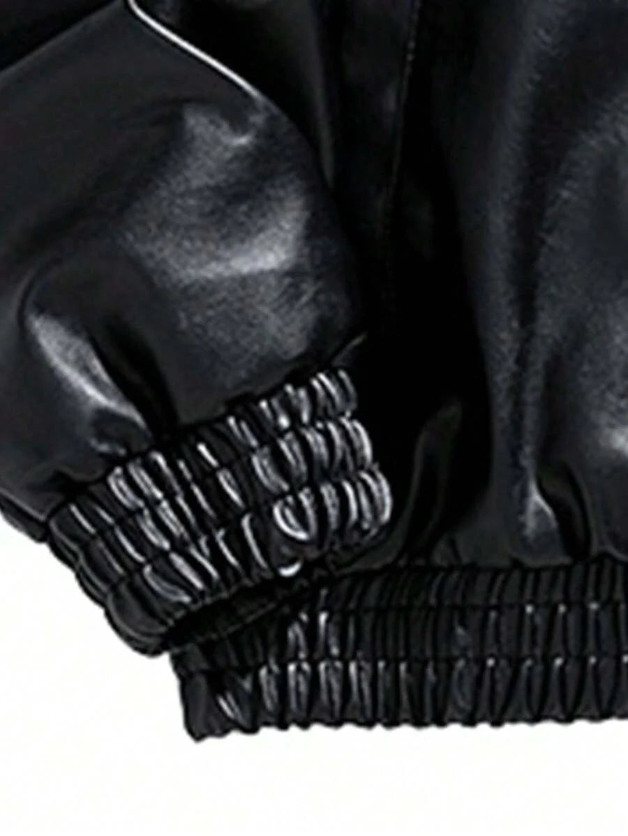 Men's PU Leather Embroidered Biker Rave Jacket, Grunge, Fall/Winter