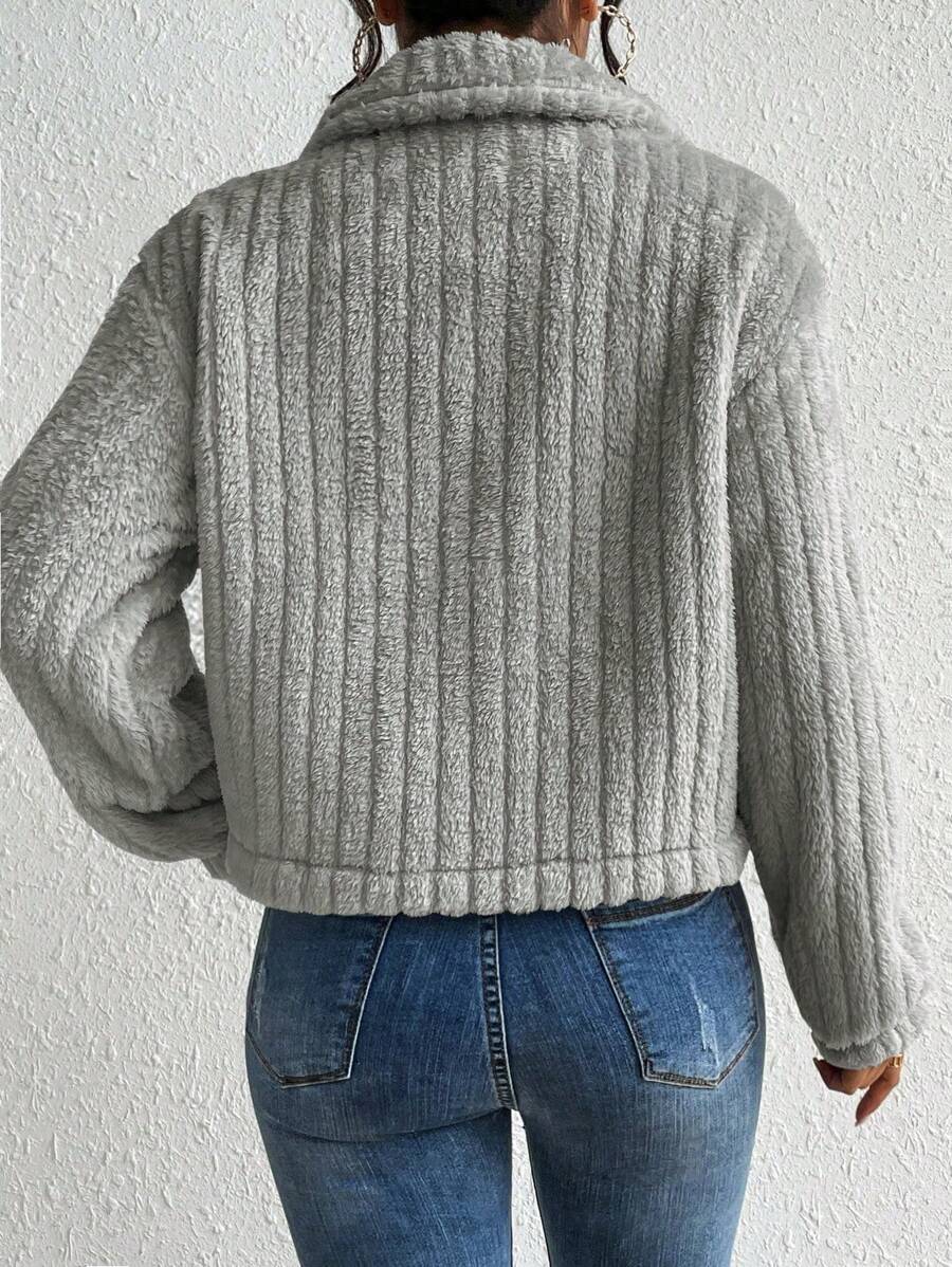 EMERY ROSE Flap Detail Fluffy Jacket Fall Winter Cloth For Women