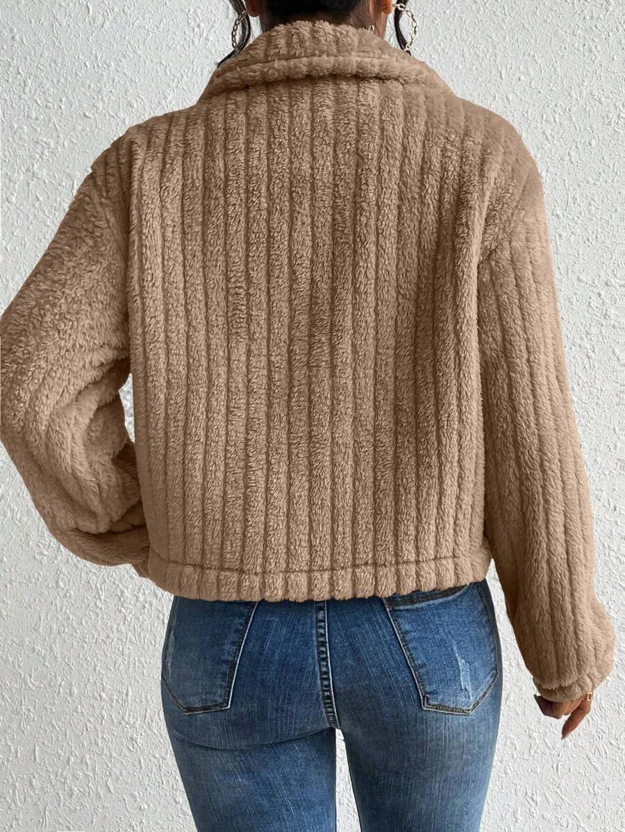 EMERY ROSE Flap Detail Fluffy Jacket Fall Winter Cloth For Women