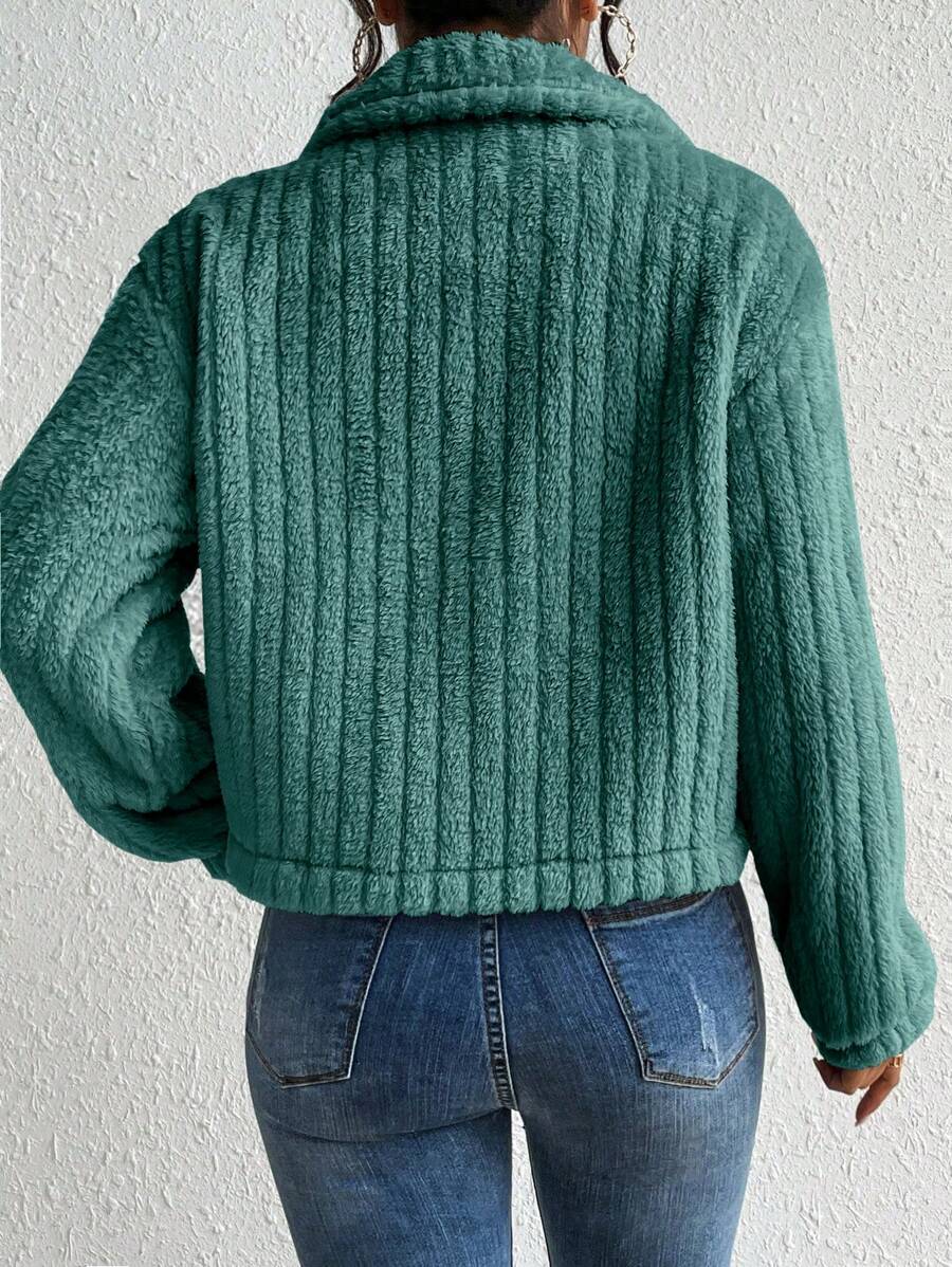 EMERY ROSE Flap Detail Fluffy Jacket Fall Winter Cloth For Women