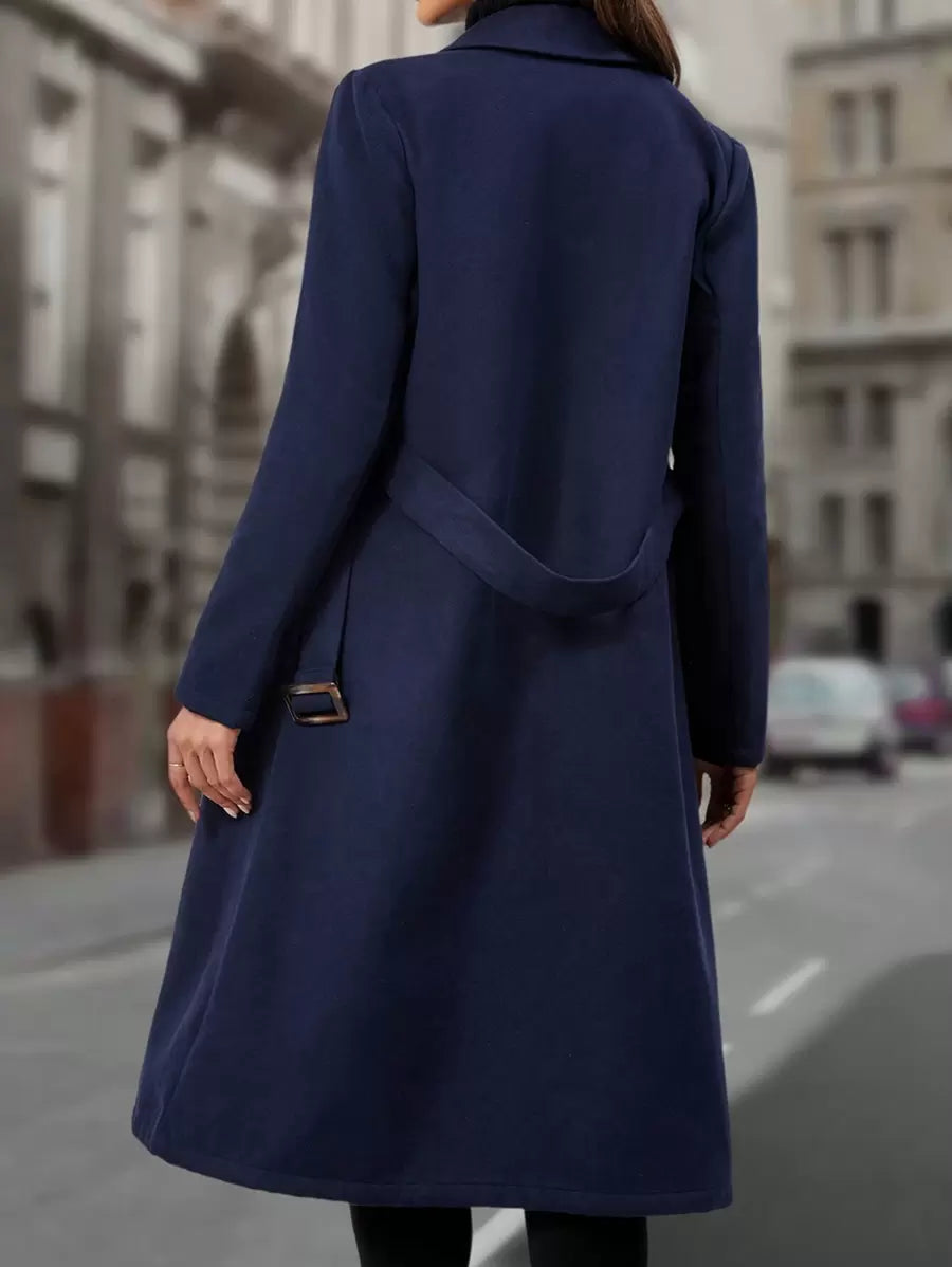 EMERY ROSE Lapel Neck Double Breasted Belted Overcoat In Fall/Winter