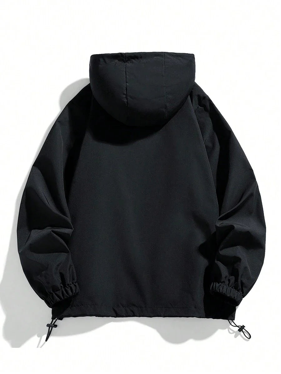 Men's Hooded Jacket With Pockets, Printed Outerwear For Spring And Autumn