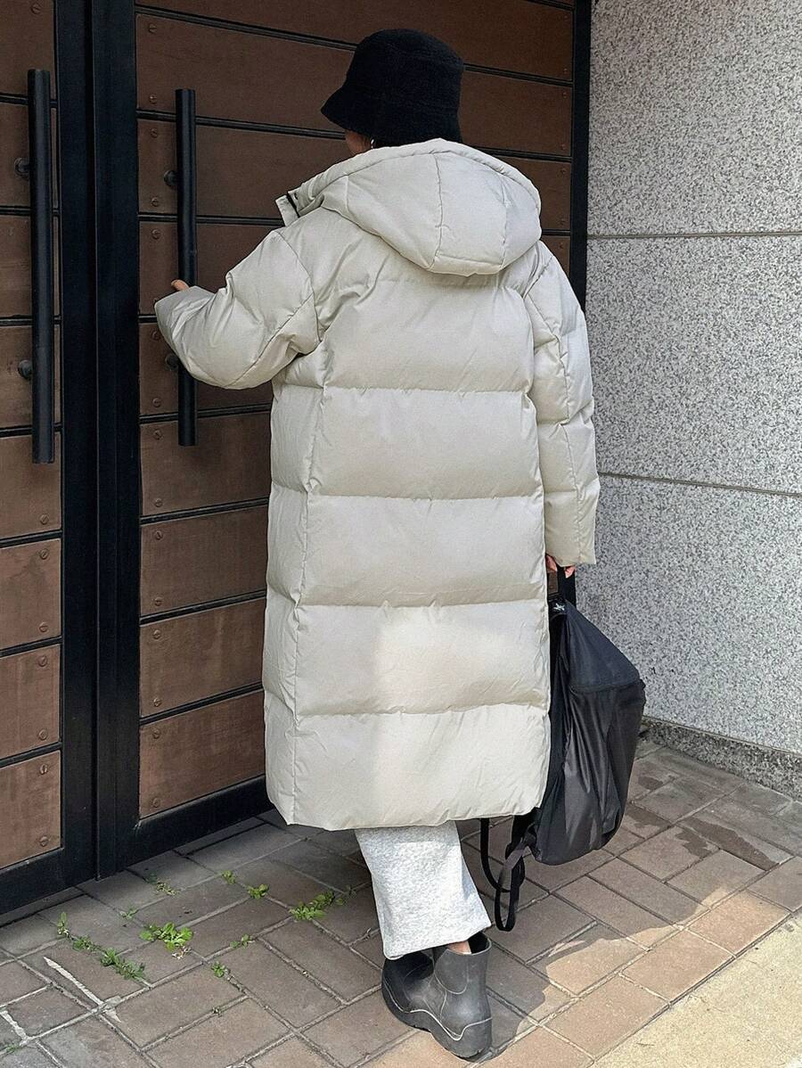 DAZY Letter Patched Detail Zip Up Hooded Padded Coat ,Winter Women Clothes,Winter Coat Women
