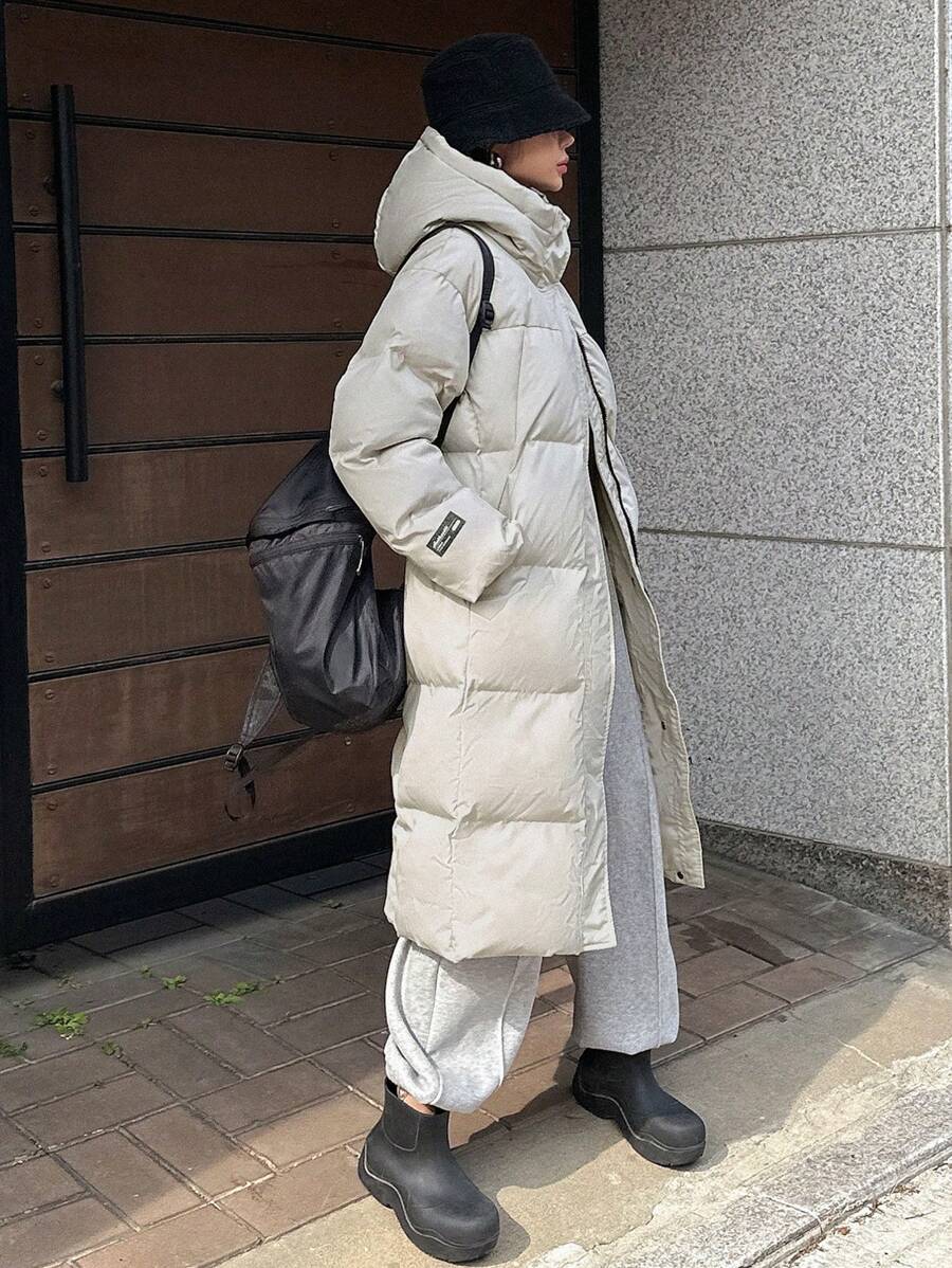 DAZY Letter Patched Detail Zip Up Hooded Padded Coat ,Winter Women Clothes,Winter Coat Women