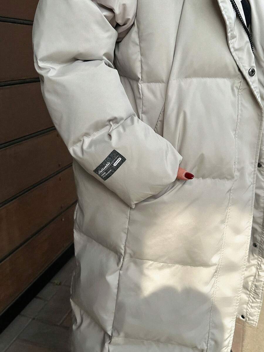 DAZY Letter Patched Detail Zip Up Hooded Padded Coat ,Winter Women Clothes,Winter Coat Women