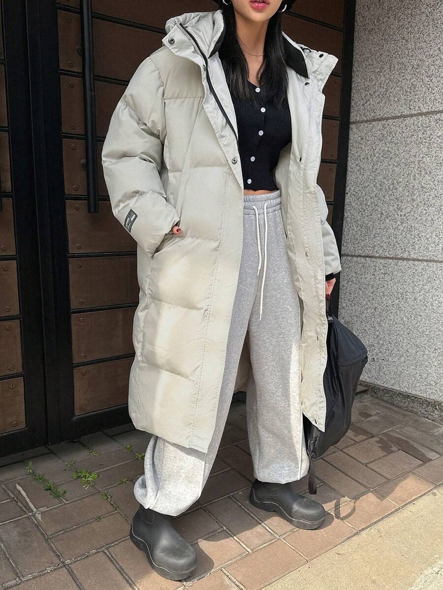 DAZY Letter Patched Detail Zip Up Hooded Padded Coat ,Winter Women Clothes,Winter Coat Women