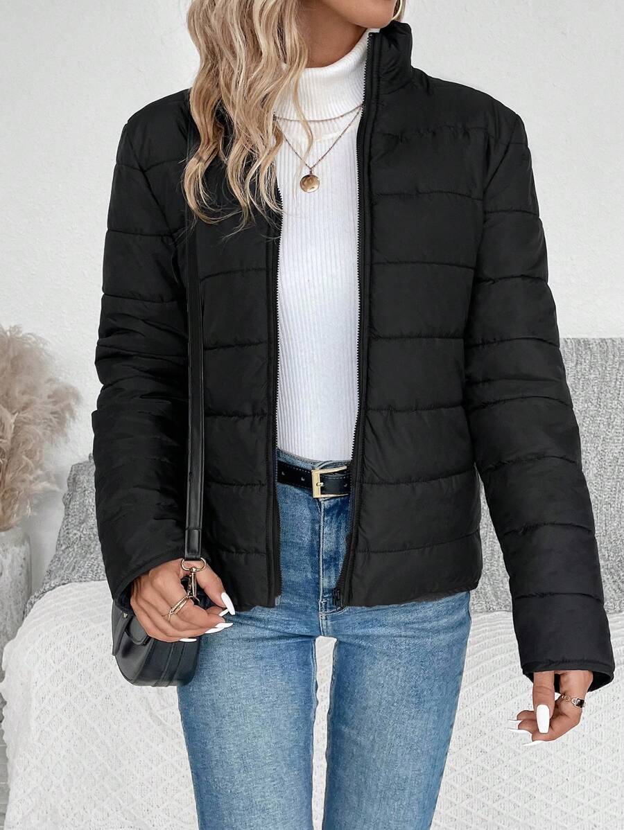 LUNE Women Solid Color Long Sleeve Zipper Stand Collar Casual Winter Jacket Fall Cloth For Women