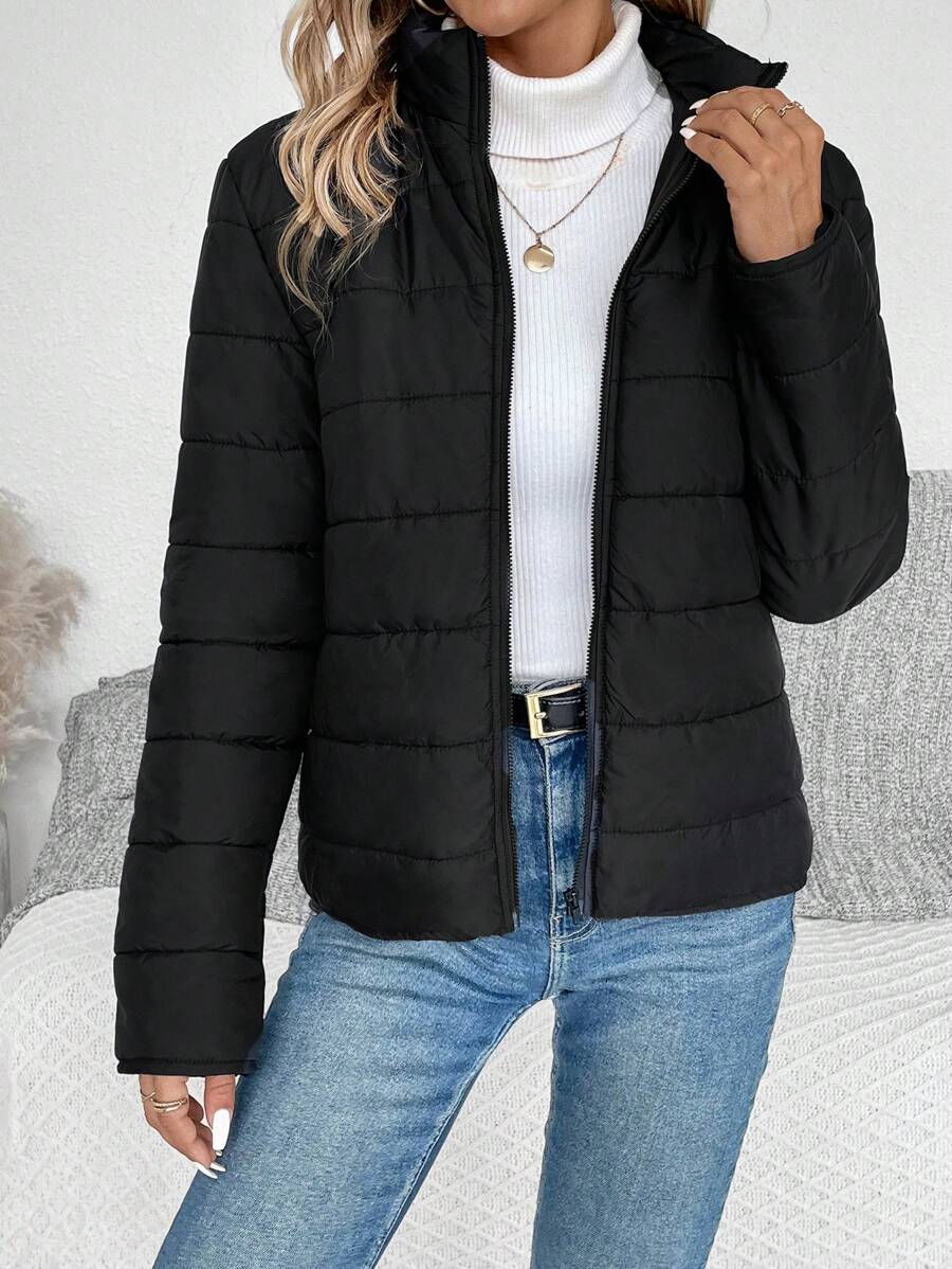 LUNE Women Solid Color Long Sleeve Zipper Stand Collar Casual Winter Jacket Fall Cloth For Women