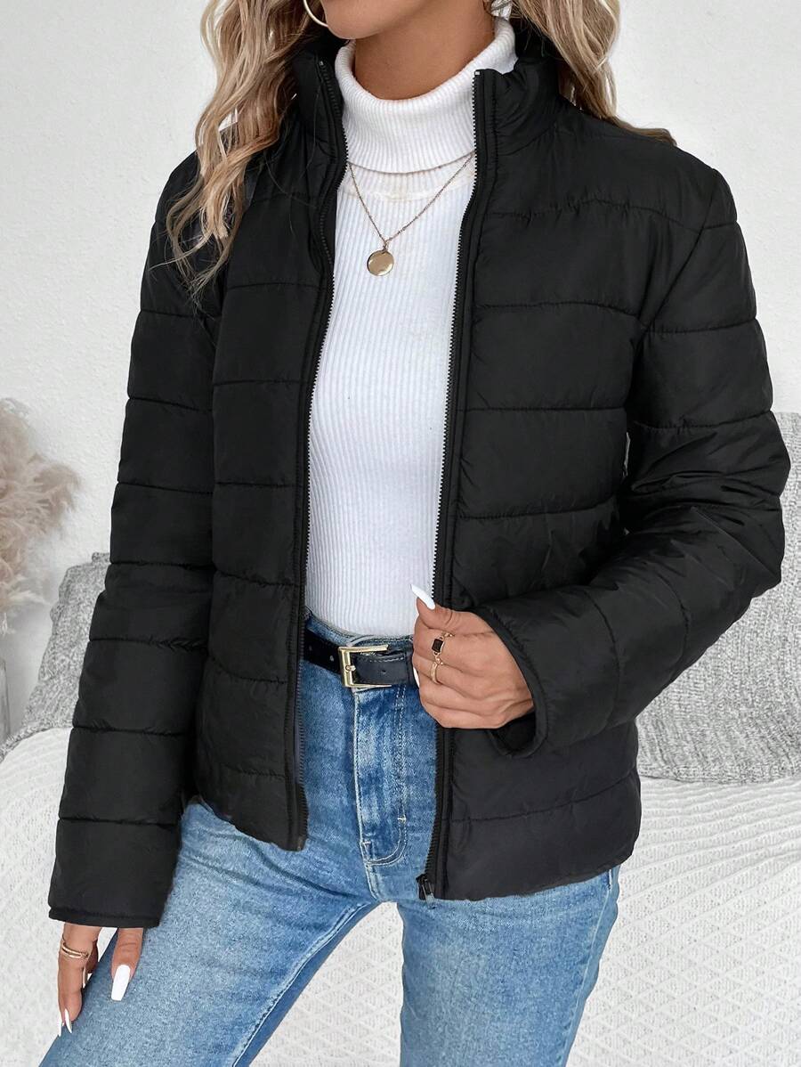 LUNE Women Solid Color Long Sleeve Zipper Stand Collar Casual Winter Jacket Fall Cloth For Women