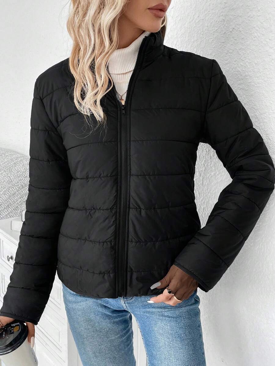 LUNE Women Solid Color Long Sleeve Zipper Stand Collar Casual Winter Jacket Fall Cloth For Women