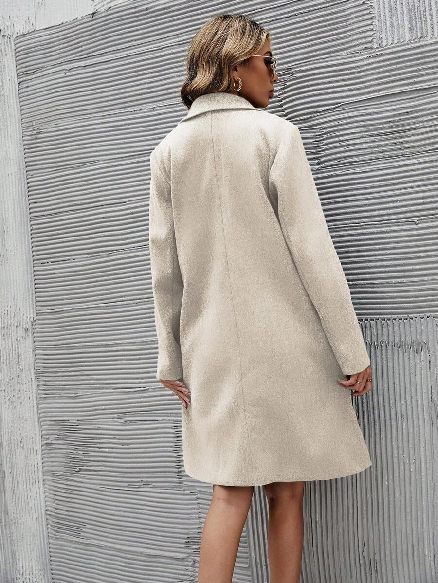 EMERY ROSE Women's Casual Solid Color Double-Breasted Overcoat, Autumn/Winter