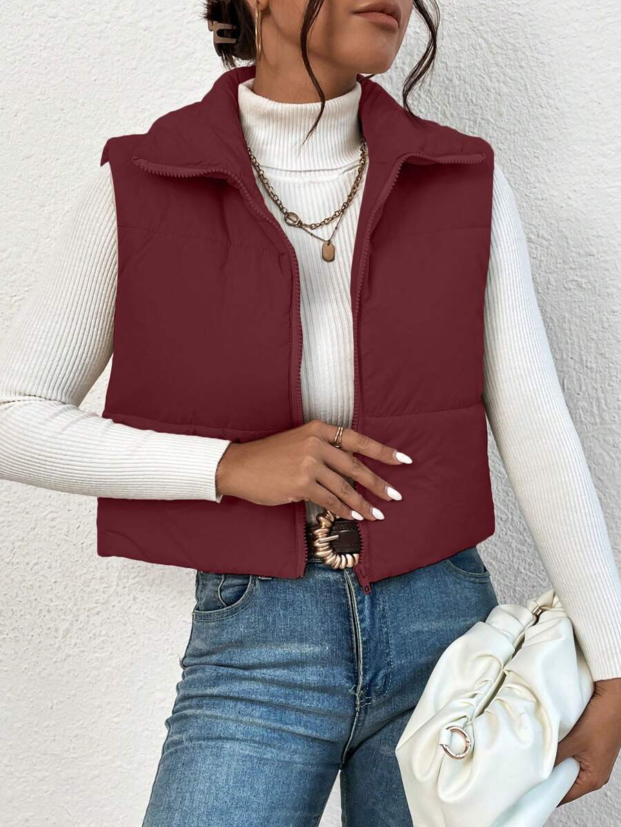 EZwear Women's Down Quilted Collared Sleeveless Jacket, Winter, Women's Sleeveless Zip-Up Casual Warm Padded Coat, Winter Women Coat, Black Jacket, Winter Women Clothes, Black Coat, Retro, Elegant Women, Festival Clothes, Business Casual Women,