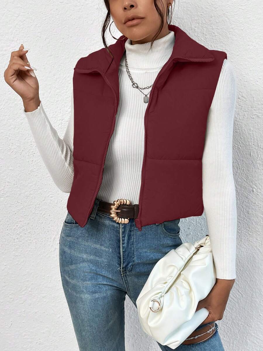 EZwear Women's Down Quilted Collared Sleeveless Jacket, Winter, Women's Sleeveless Zip-Up Casual Warm Padded Coat, Winter Women Coat, Black Jacket, Winter Women Clothes, Black Coat, Retro, Elegant Women, Festival Clothes, Business Casual Women,