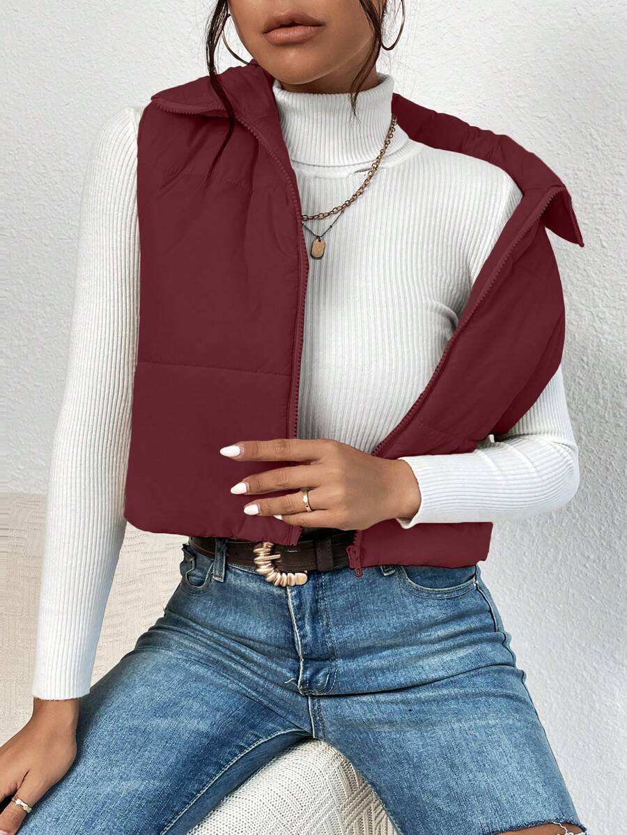 EZwear Women's Down Quilted Collared Sleeveless Jacket, Winter, Women's Sleeveless Zip-Up Casual Warm Padded Coat, Winter Women Coat, Black Jacket, Winter Women Clothes, Black Coat, Retro, Elegant Women, Festival Clothes, Business Casual Women,