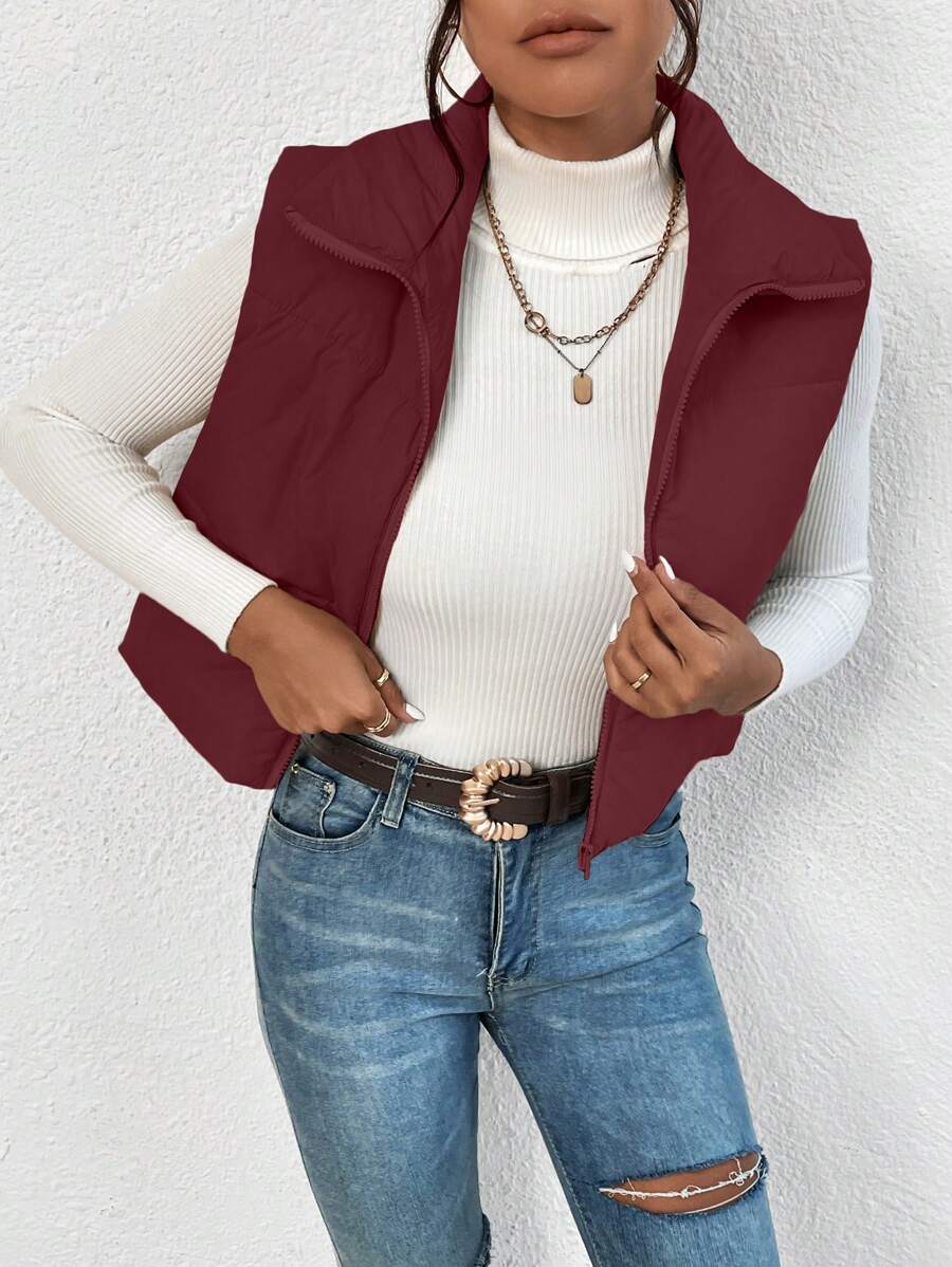 EZwear Women's Down Quilted Collared Sleeveless Jacket, Winter, Women's Sleeveless Zip-Up Casual Warm Padded Coat, Winter Women Coat, Black Jacket, Winter Women Clothes, Black Coat, Retro, Elegant Women, Festival Clothes, Business Casual Women,