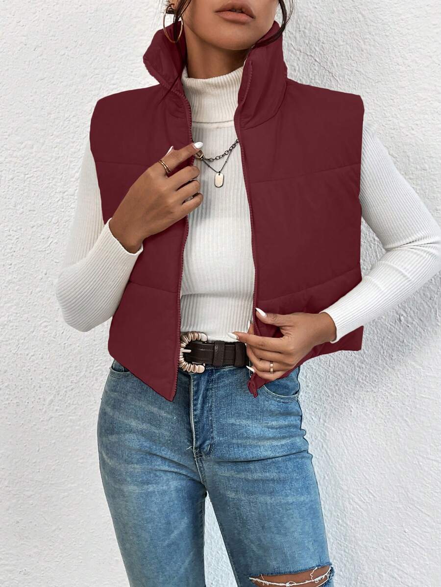 EZwear Women's Down Quilted Collared Sleeveless Jacket, Winter, Women's Sleeveless Zip-Up Casual Warm Padded Coat, Winter Women Coat, Black Jacket, Winter Women Clothes, Black Coat, Retro, Elegant Women, Festival Clothes, Business Casual Women,